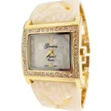 Limited Edition Gold Bracelet Watch w/ Square Face & Mother of Pearl Band
