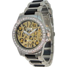 Limited Edition Silver & Black Crystalized Cheetah Animal Print Metal Watch - Black - Silver - 3
