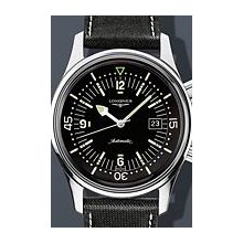 Longines Heritage Legend Diver Date 42mm Watch - Black Dial, Rubberized Leather Strap L36744500 Sale Authentic