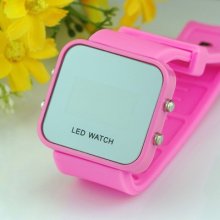 Lovely Girl Lady Mirror Led Date Day Silicone Rubber Band Watch Gift Light Pink