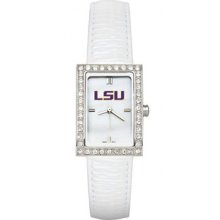 LSU Tigers Ladies Allure Watch White Leather Strap LogoArt