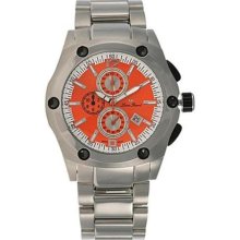 Lucien Piccard Chronograph Orange Dial Stainless Steel Mens Date Watch