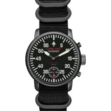 Lum-Tec Mens Super Combat B1T Dual Time Titanium Watch - Black Nylon Strap - Black Dial - LTB1T