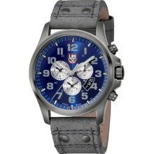 Luminox Mens Atacama Chrono Alarm Stainless Watch - Black Leather Strap - Blue Dial - L1883