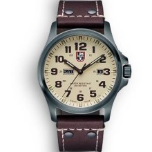 Luminox Mens Atacama Field Analog Stainless Watch - Brown Leather Strap - Beige Dial - L1927