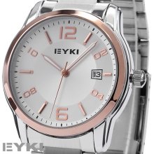 Luxury Eyki Men Analog Date Display Steel Band Japan Movement Dress Quartz Watch