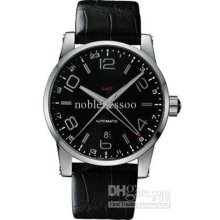 Luxury Mens Automatic Timewalker Gmt Steel Watch Black Leather Strap