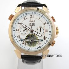 Luxury Rose-gold Tone White Dial Automatic Mechanical Date Men's Wrist Watch