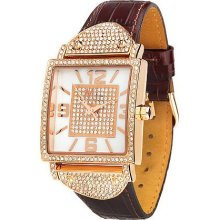 Melania Bryant Park Pave' Case Leather Strap Watch - Brown - One Size
