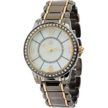 Melania Two-Tone Bracelet Watch with Crystal Bezel - Gunmetal/Goldtn - One Size