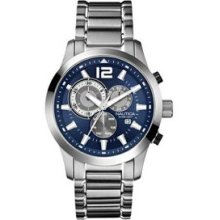 Men`s Nautica Silver Chronograph Watch W/ Blue Face & Date Window