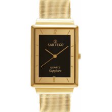 Men Sartego SVS821 Seville Ultra Thin Gold Tone Dress Black Dial Mesh