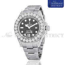 Men's 17.25ct Total All Diamond Rolex Sea-dweller Deepsea 116660 Steel Watch
