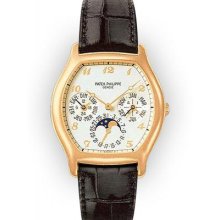 Mens 18K Gold White Dial Patek Philippe Complicated Perpetual Calendar