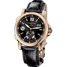 Men's 18K Rose Gold Leather Black Dial Ulysse Nardin GMT Big Date