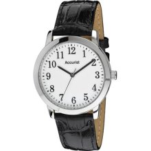 Men's Accurist Silver Tone Watch Black Leather Strap Easy Read Ms674wa