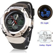 Men's and Women's Multi-Functional Digital Silicone Analog Automatic Wrist Watch (Black)