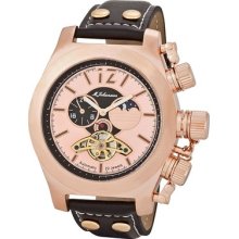 Mens Automatic Rose Gold Metal Case Leather Band Wrist Watch Ptlalrgrg