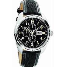 Men's Bariloche Stainless Steel Case Leather Bracelet Black Tone Dial Day and Da