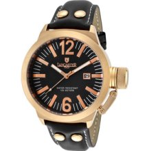 Men's Black Dial Rose Gold IP Case Black Calf