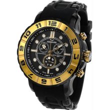 Men's Black Rugged Quartz Chronograph Black Dial Rubber Strap Gold Ton