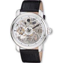 Mens Charles Hubert Leather Band Skeleton Dial