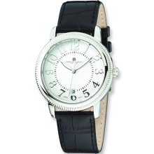 Mens Charles Hubert Stainless Black Leather Band Off White Dial Watch