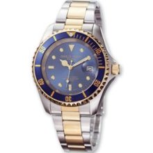 Mens Charles Hubert Two-tone Brass Stainless Steel Blue Dial Watch