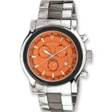 Mens Chisel Stainless Steel Swiss Quartz Chrono w/ Orange Dial