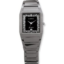 Mens Chisel Tungsten/black Illusion Dial Cz Watch