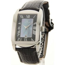 Mens Croton Black Croc-Look Leather MOP Date Watch CN307408SSBK