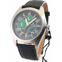 Mens Croton Leather Day Date 24 Hr Time Watch CN307161BSGR