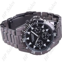 Mens Curren stainless steel military watch w/ black &white face & black finish