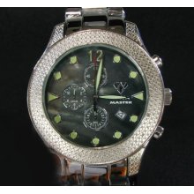 Mens Diamond Aqua Master Black Royale Round Cut H Color Watch 0.20ct