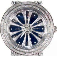 Mens Diamond Aqua Techno Watch Blue Color Speeding Dial with 2.50ct