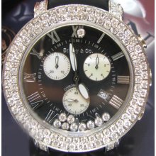 Mens Diamond Benny & Co 2 Row Watch Round Cut F-G Color 5.50ct