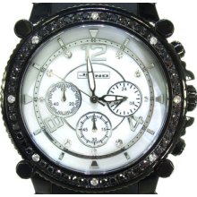 Mens Diamond Black JoJino White Dial J-1173A Round Cut Watch 2.25ct