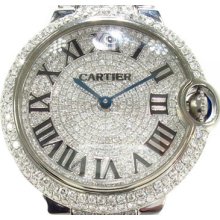 Mens Diamond Cartier Watch G Color Ballon Bleu Full Automatic 14.84ct