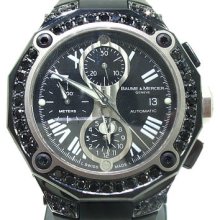 Mens Diamond Special Watch Round Cut Baume & Mercier Black 5.00ct