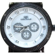 Mens Diamond Super Techno Watch Round Cut White Dial I-5386A 0.12ct