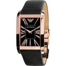 Men's Dress Rose Gold Tone Stainless Steel Case Leather Bracelet Black Tone Dial