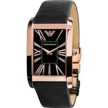 Men's Dress Rose Gold Tone Stainless Steel Case Leather Bracelet Black