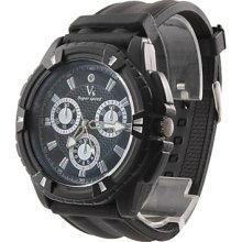 Men's Fashion Design Rubber Analog Quartz Wrist Sports Watch (Black)