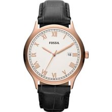 Mens Fossil Ansel Gold Tone Stainless Steel Watch with Black Leather