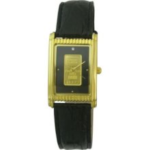 Men's Gold-tone Rectangular Dial Brown Leather Strap Watch