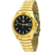 Men's Gold Tone Seiko 5 Automatic Link Bracelet Black Dial