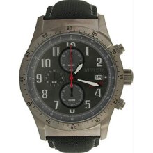 Men's Gunmetal Military Chronograph Black Leather And Nylon Strap