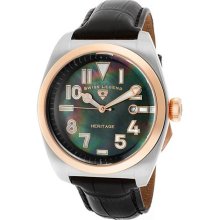 Men's Heritage Black MOP Dial Rose Gold Tone IP Bezel Black Genui ...