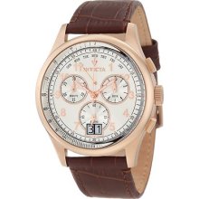 Mens Invicta 10761 Vintage Chronograph Silver Tone Dial Brown Swiss Quartz Watch