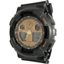 Mens Ladies Black Gold Digital Analog LED Sports Watch Shock Light Hard Silicone